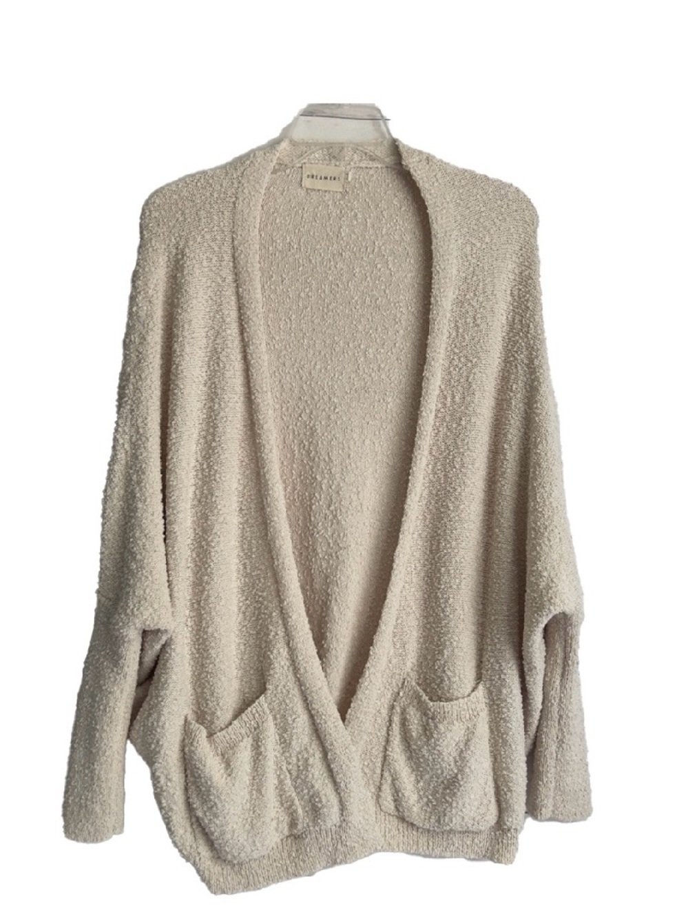 Dreamers Popcorn Boucle Knit Cardigan Women’s SZ: S/M Ivory Open Front Pockets